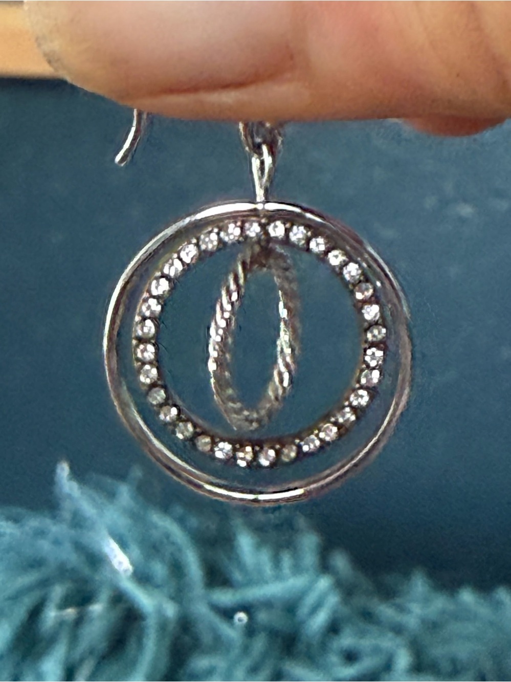 Touchstone Crystal Silver Circular Drop Earrings with Clear Crystals - Picture 2 of 3